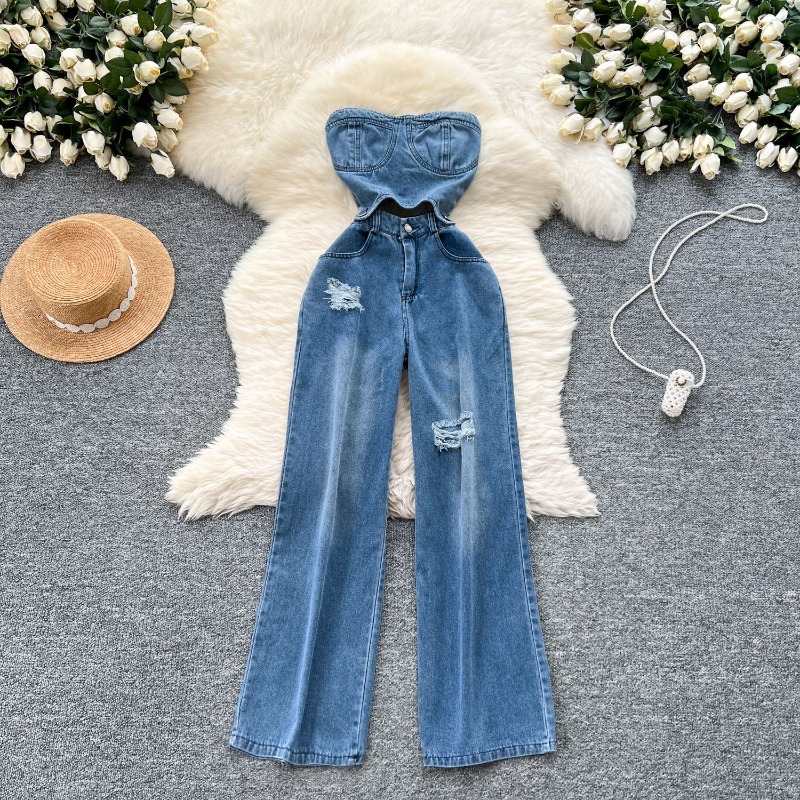 Women Shoes Jeans - Denim Jumpsuits Women One Piece Strapless
