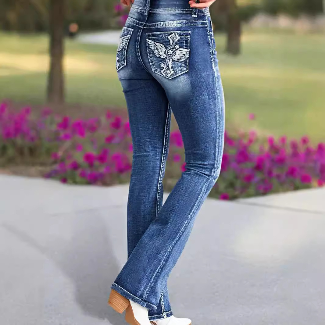 Women Shoes Jeans - 2025 New Women's High Waist Embroidery