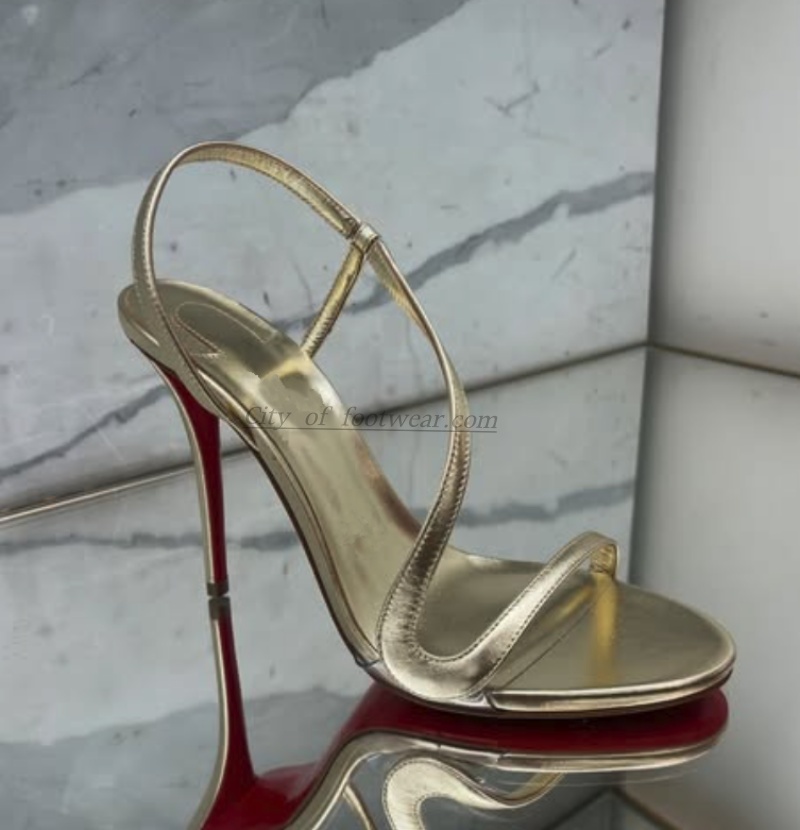 Metallic Heel Sandal - Metallic leather gold sexy sandals for
