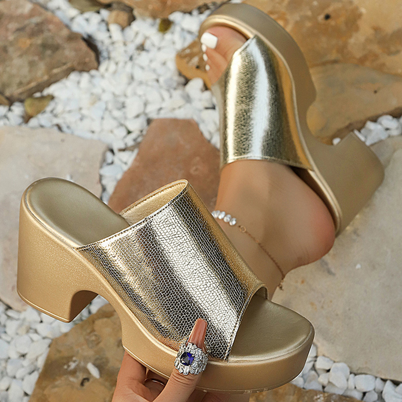 Fashion Gold Silver Chunky Pla - Metallic Heel Sandal review and price