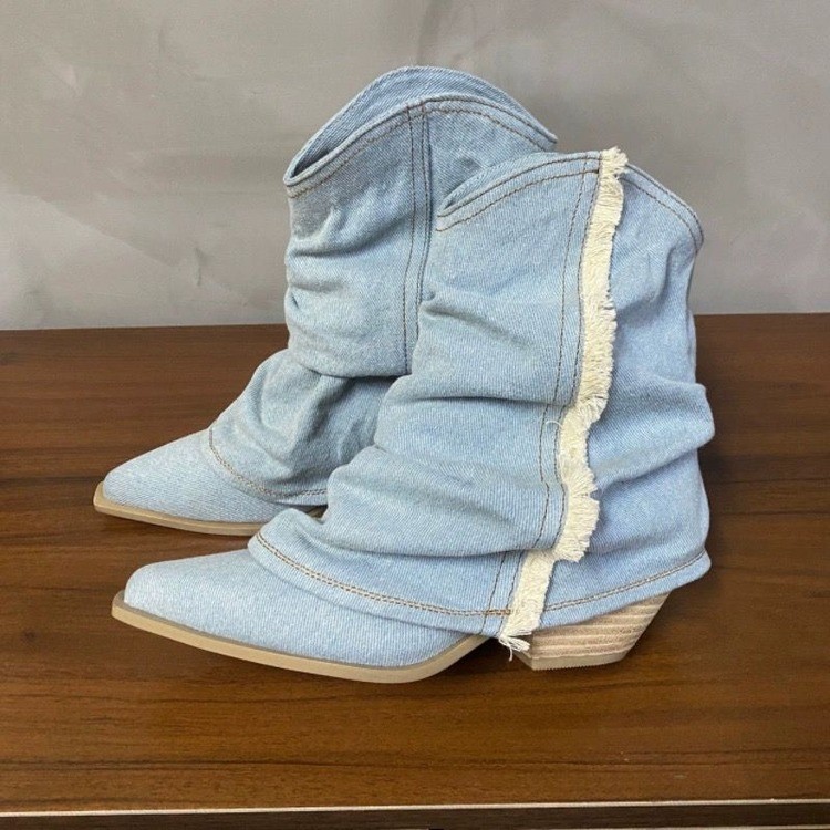Pleated Denim Ankle Boots Wome - Women Shoes Jeans review and price