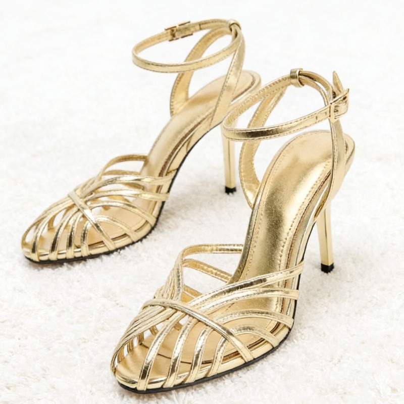 Sexy Gold Hollow Narrow Band H - Metallic Heel Sandal review and price