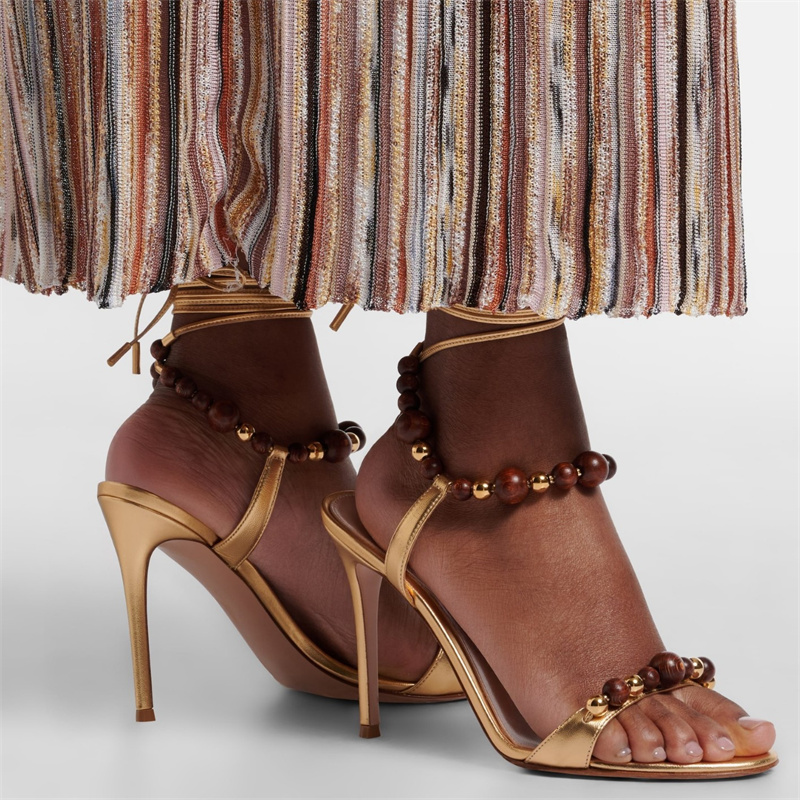 Retro Luxury Brown Leather San - Metallic Heel Sandal review and price